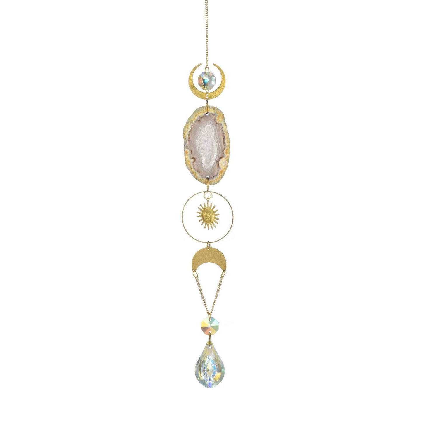 Colorful Agate Sun Moon Crystal Suncatcher DP25D687: Green