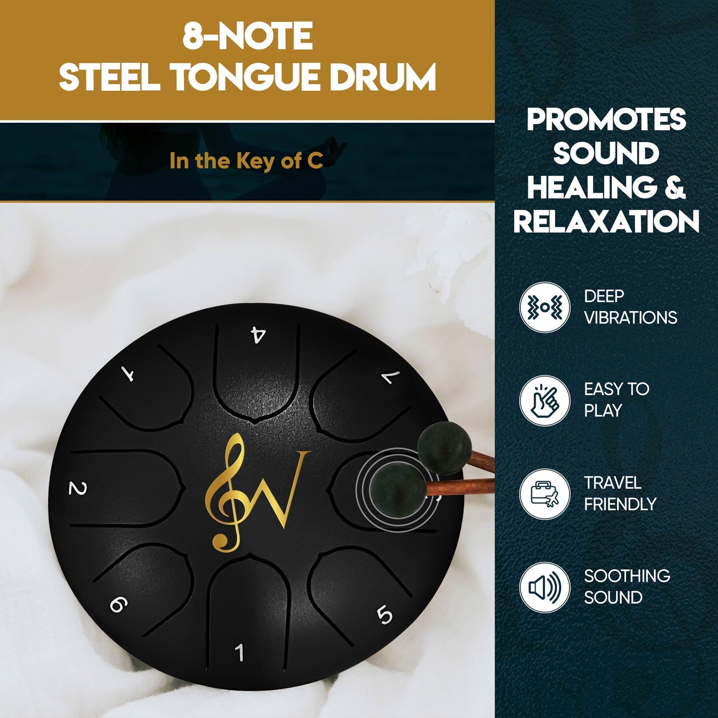 6-Inch 8-Notes Steel Tongue Drum Meditation Rain Drum - White