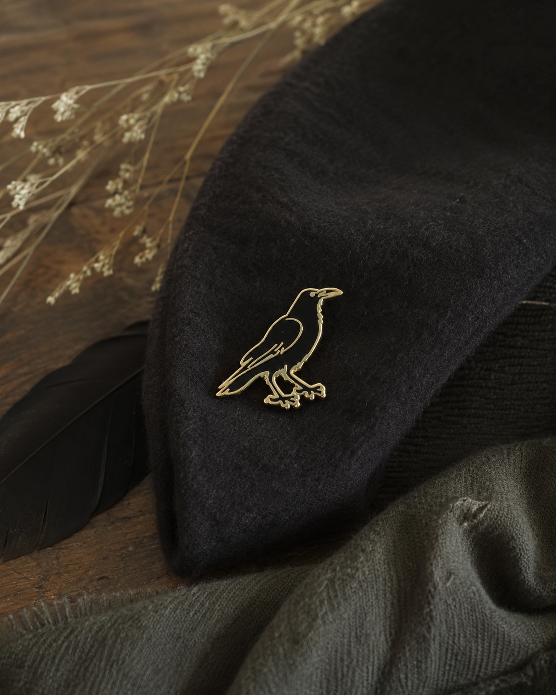 Gilded Raven Watch Pin