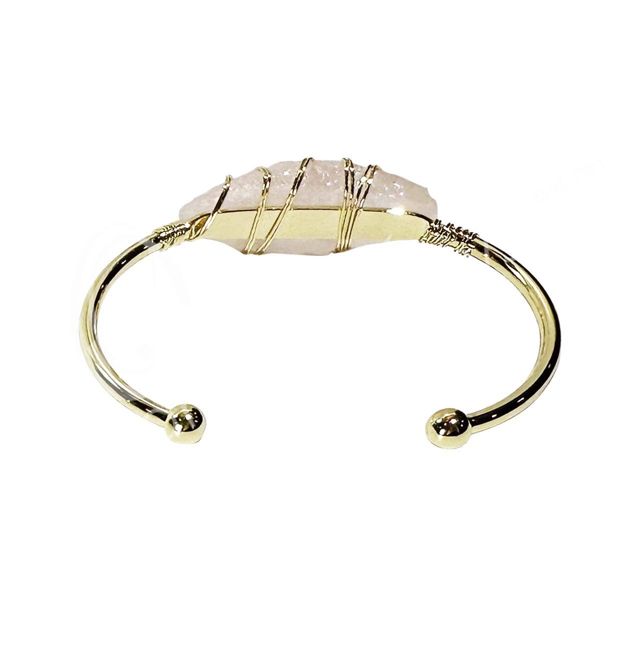 (PC)BRACELET - BRASS ADJUSTABLE WIRE WRAP ROSE QUARTZ 2.5-2.