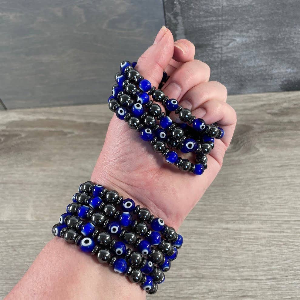 Evil Eye Protection Beaded Bracelet – Wholesale Spiritual Jewelry for Boutiques: Light Blue Glass Only by Each