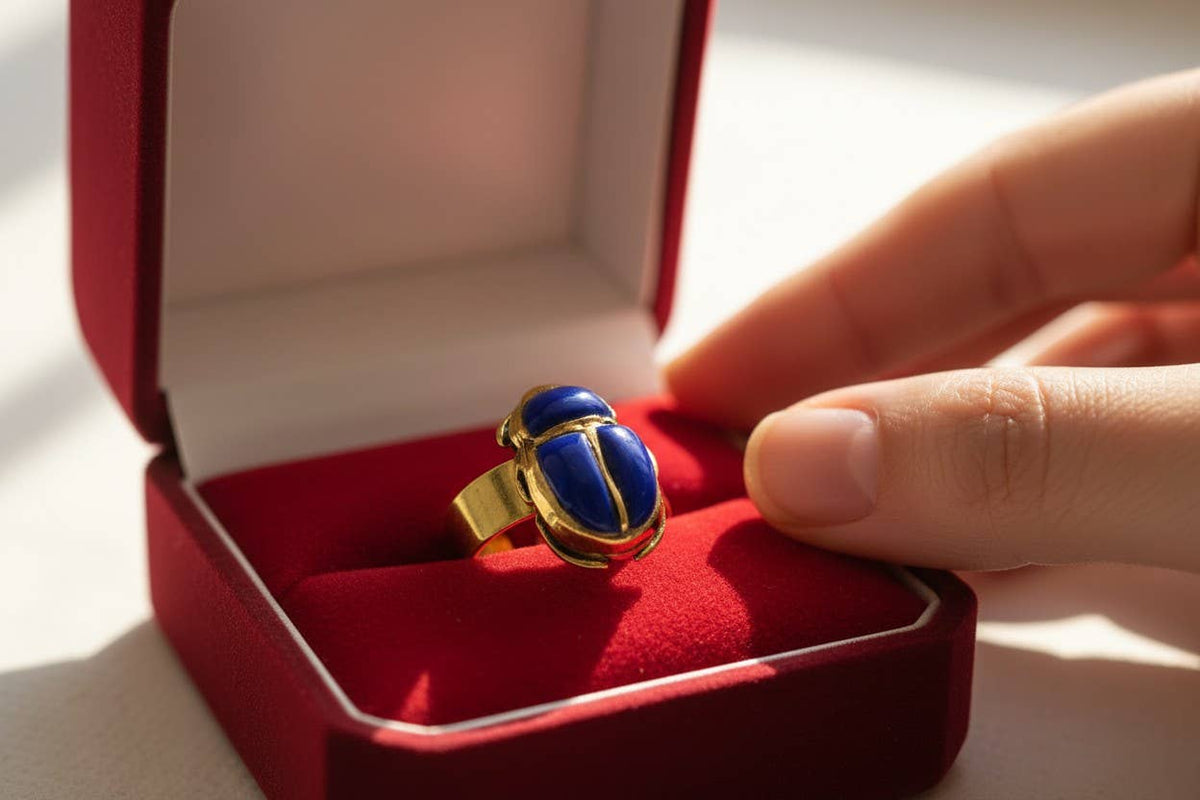 Gold Lapis Lazuli Scarab Ring, Ancient Egyptian Scarab