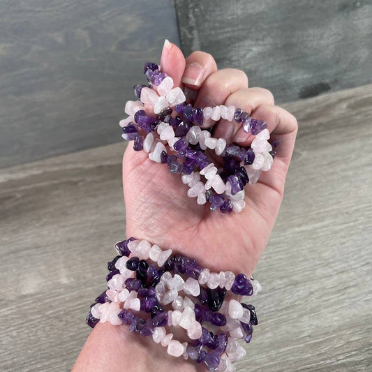 Multi-Stone Gemstone Chip Bracelets –  Wholesale Crystals: Rose Quartz Amethyst