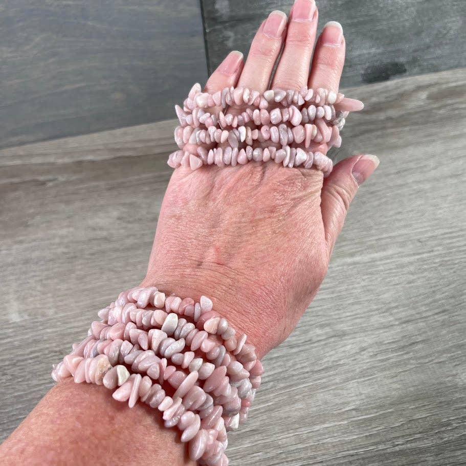 Gemstone Chip Bracelets – Premium Stones Crystal Jewelry: Pink Opal