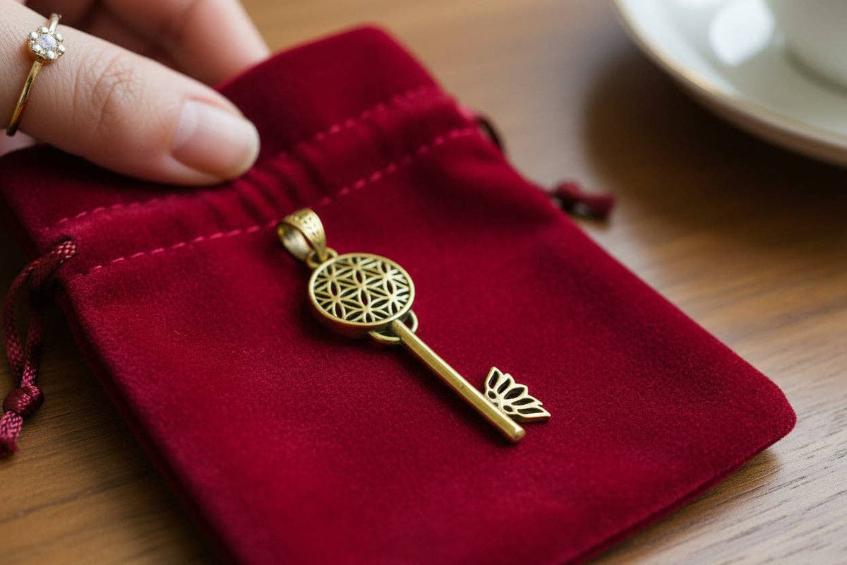 Gold Flower of Life Key Pendant, Egyptian Talisman Necklace: Pendant Only