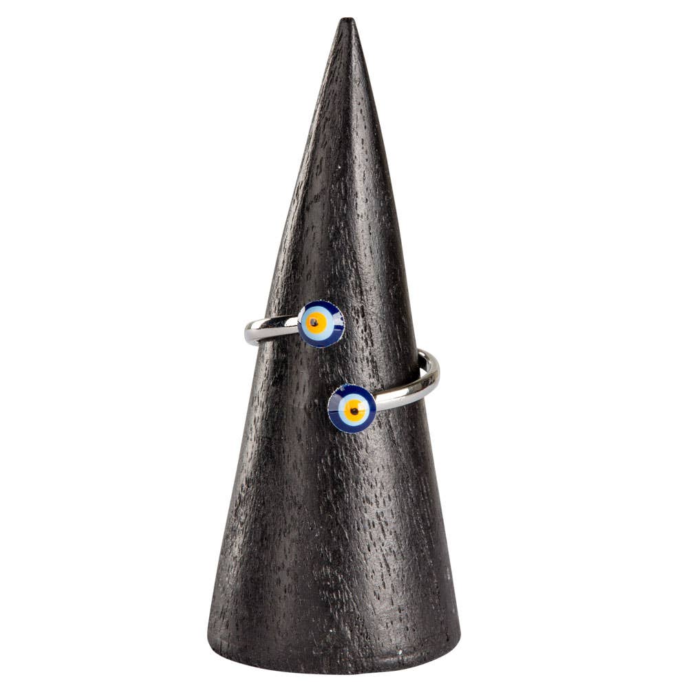 Double Evil Eye Adjustable Ring Silver