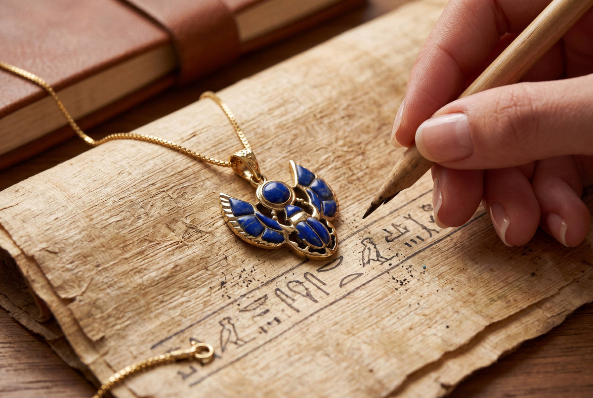 Gold Scarab Lapis Lazuli Pendant Necklace, Egyptian Revival : Pendant Only