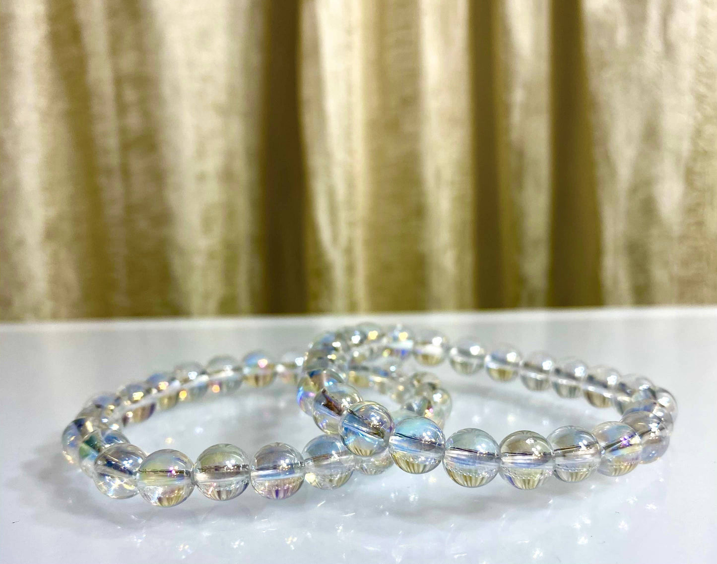 8mm Angel Aura Clear Quartz Crystal Healing Stretch Bracelet