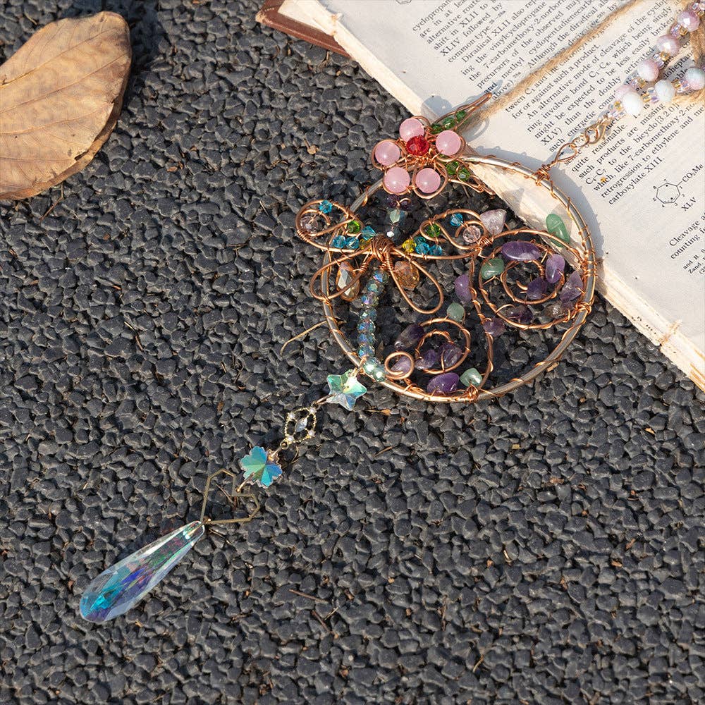 Dragonfly Wrapped Hanging Crystal Prism Sun Catcher 8ZA7HLS13: Gold