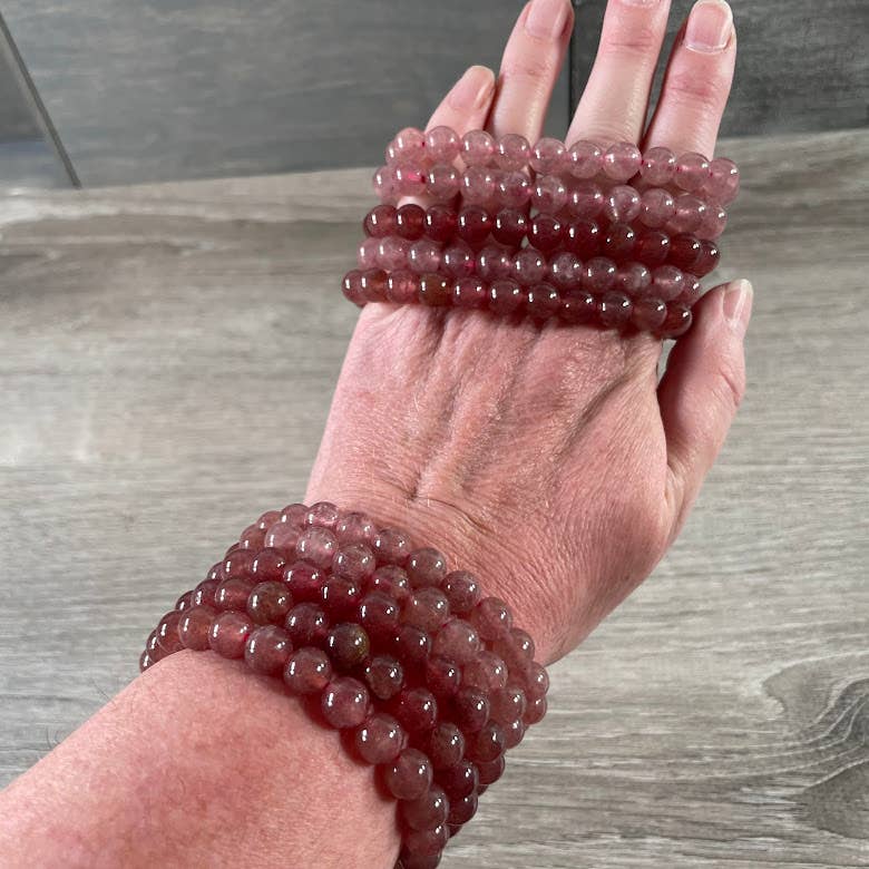8mm Round Gemstone Beaded Bracelets – Assorted Crystals Bulk: Pink Lepidolite