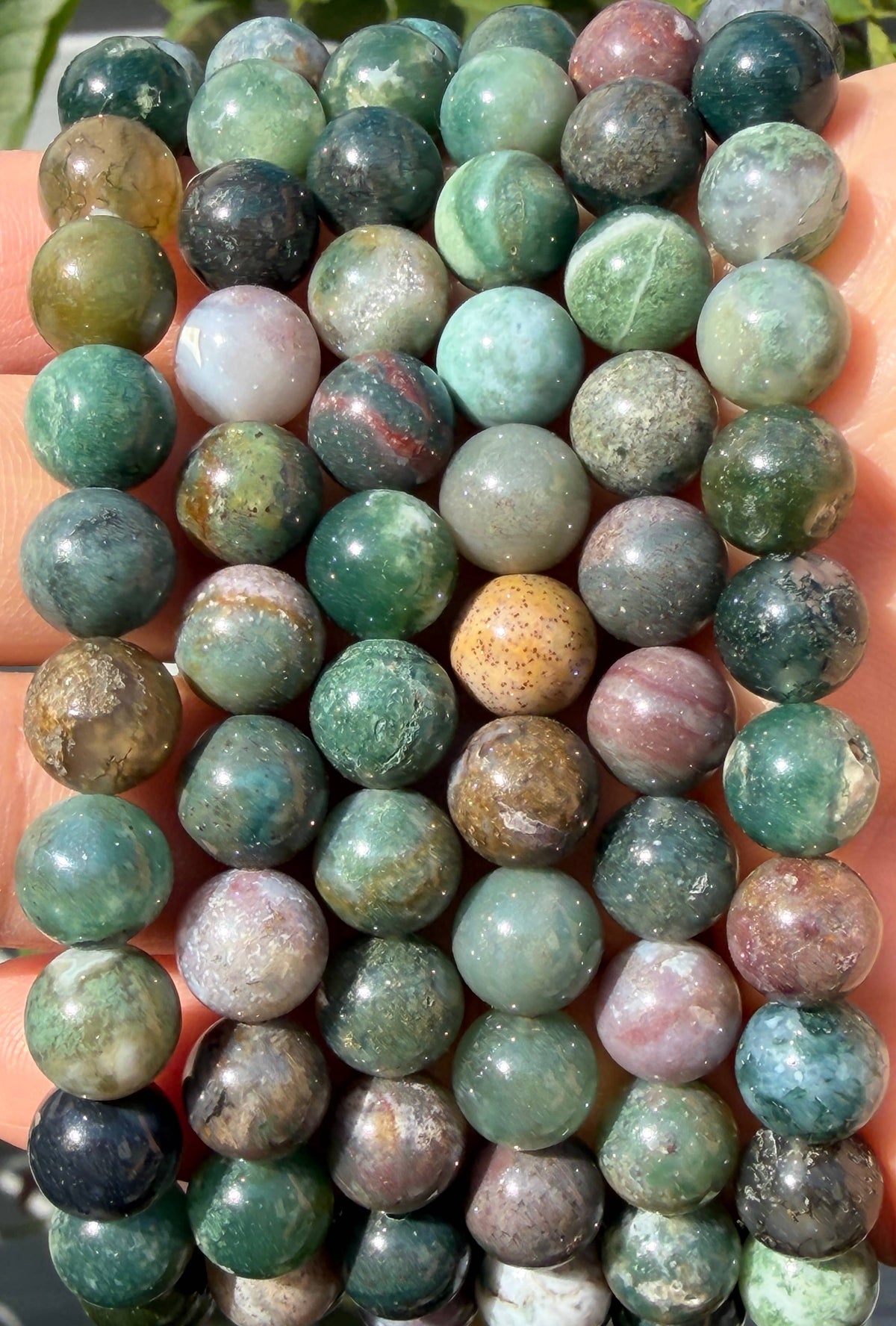 Natural Indian Moss Agate 8mm Crystal Stretch Bracelet 7.5"