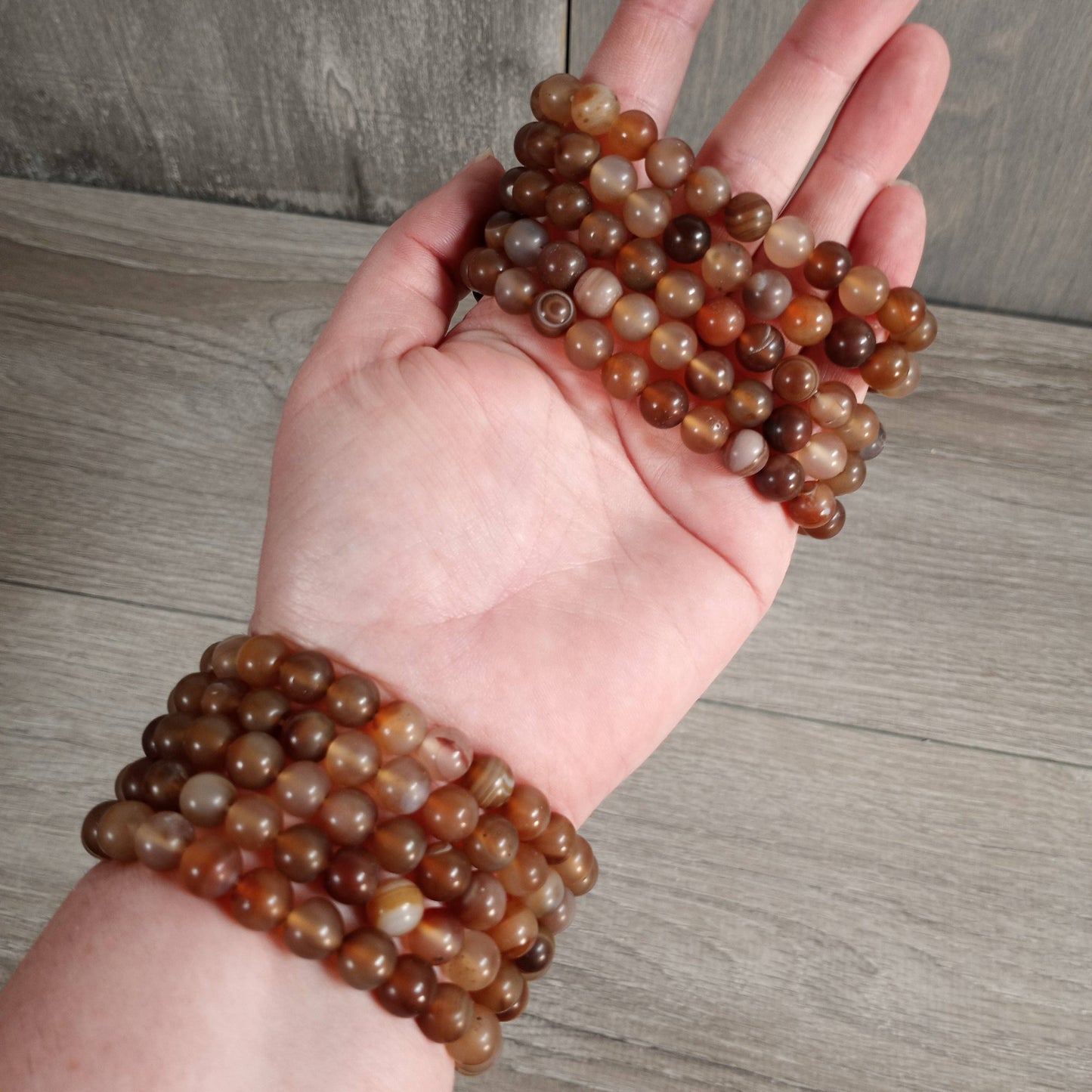 8mm Round Gemstone Beaded Bracelets – Assorted Crystals Bulk: Peanut Jasper