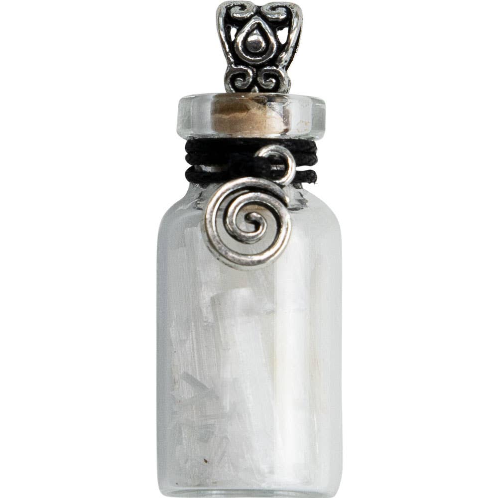 Gemstone Chip Bottle Necklace - Selenite w/ Spiral (Each)