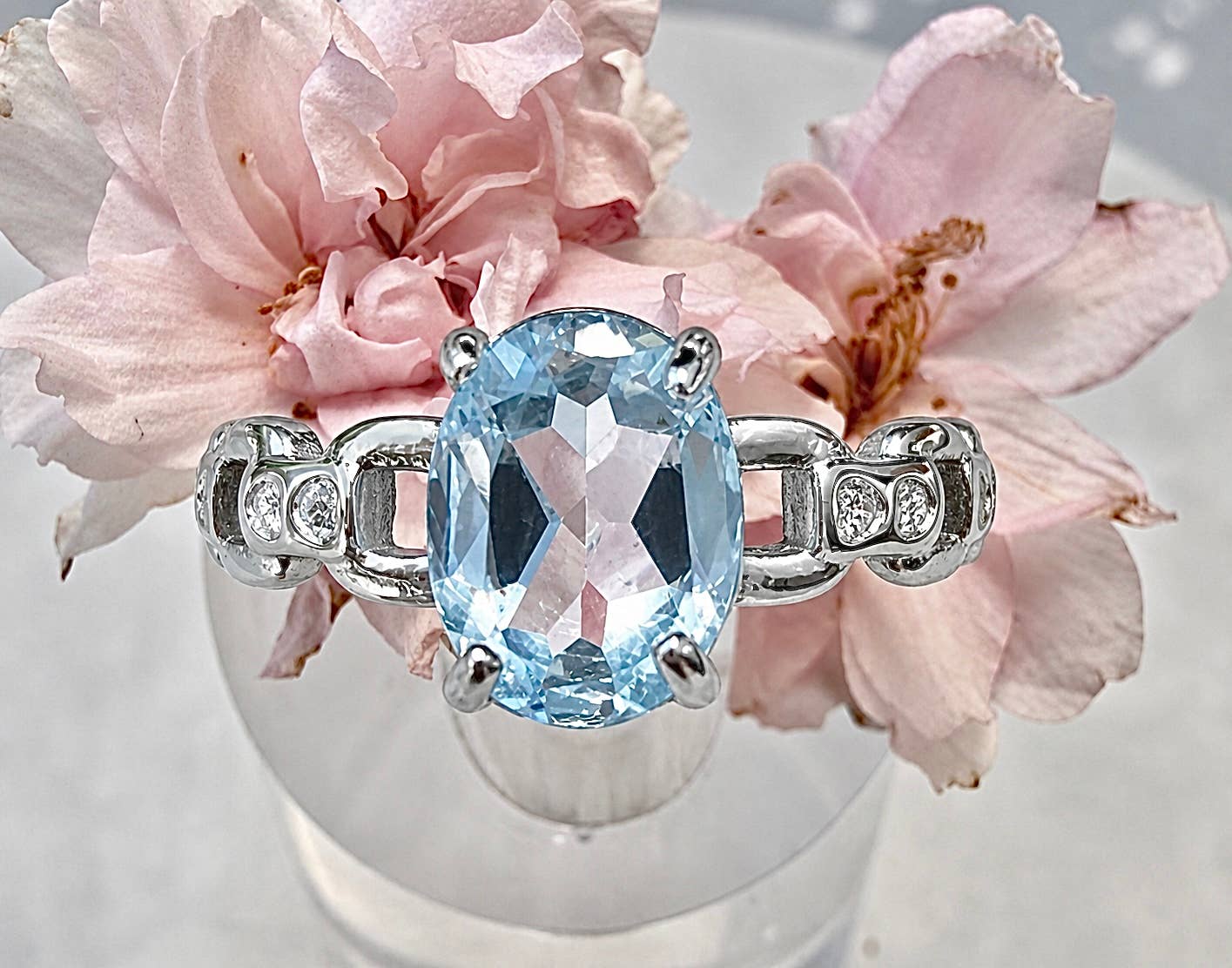 Faceted Natural Blue Topaz Stainless Steel Rings 7x9mm