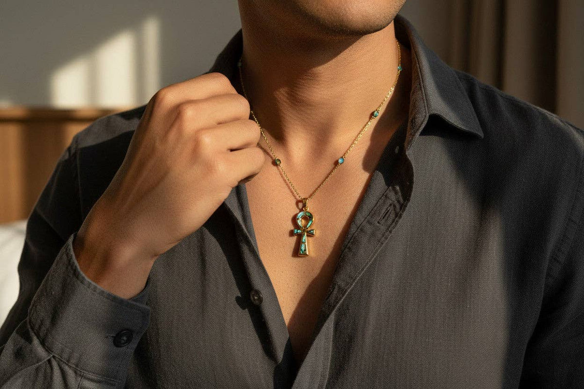 Gold Key of Life Pendant, Egyptian Abalone Ankh Necklace: Pendant Only