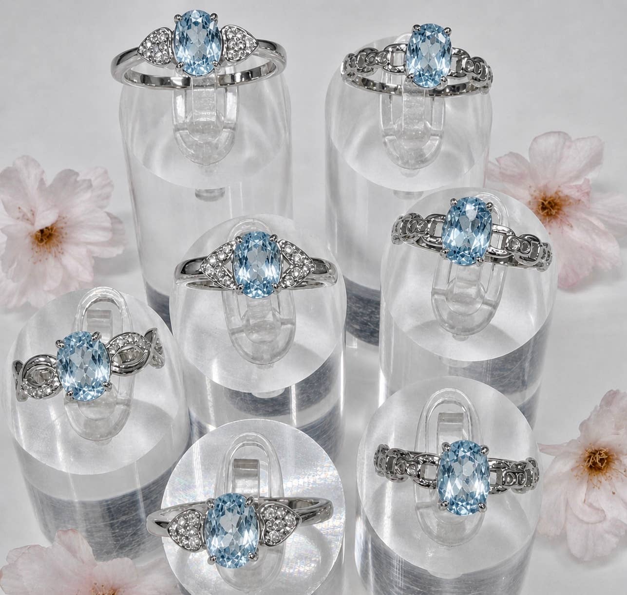 Faceted Natural Blue Topaz Stainless Steel Rings 7x9mm