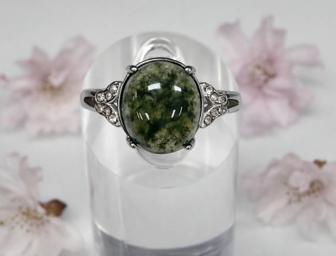 Natural Moss Agate Stainless Steel Rings 10x12mm
