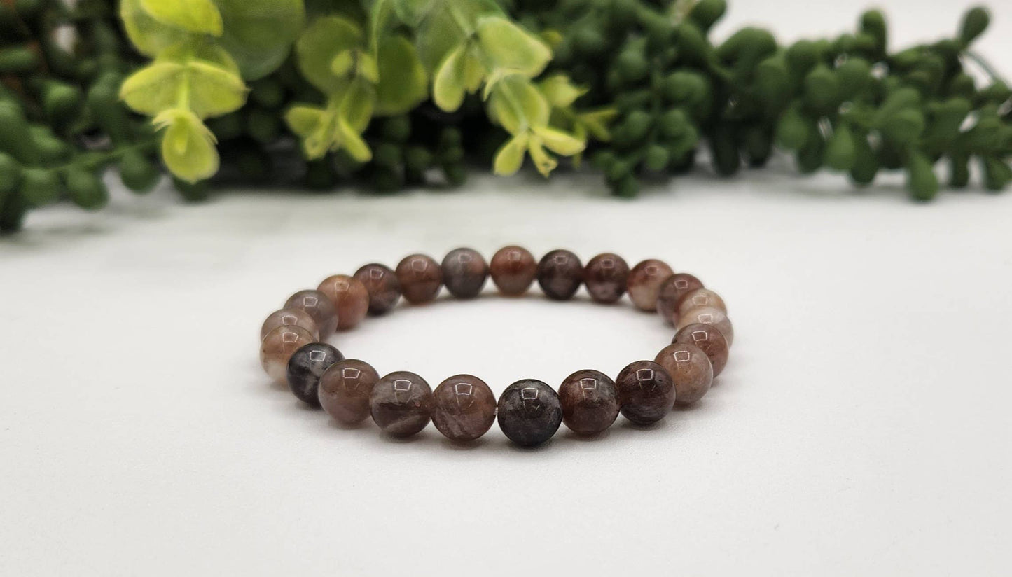Black Moonstone 8mm Stretchable Gemstone Bracelet-7.5"L