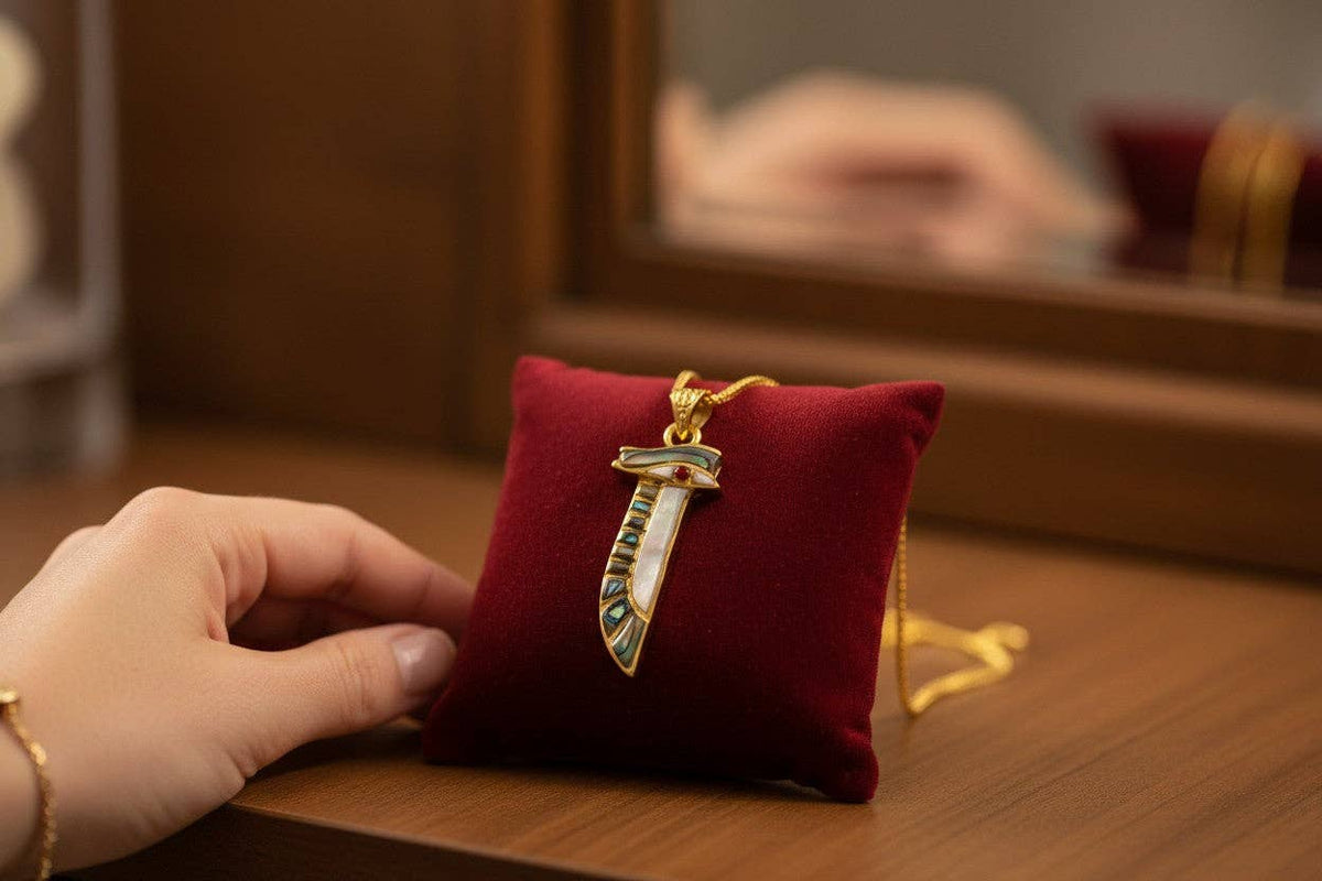 Gold Eye of Horus Necklace, Mother of Pearl Egyptian Pendant: Pendant Only