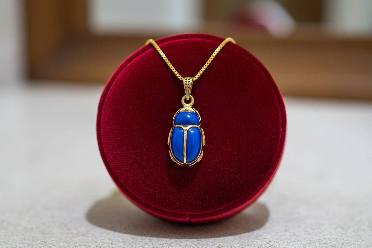 Gold Egyptian Scarab Lapis Lazuli Necklace, Handmade Talisman Divine Pendant: Pendant Only