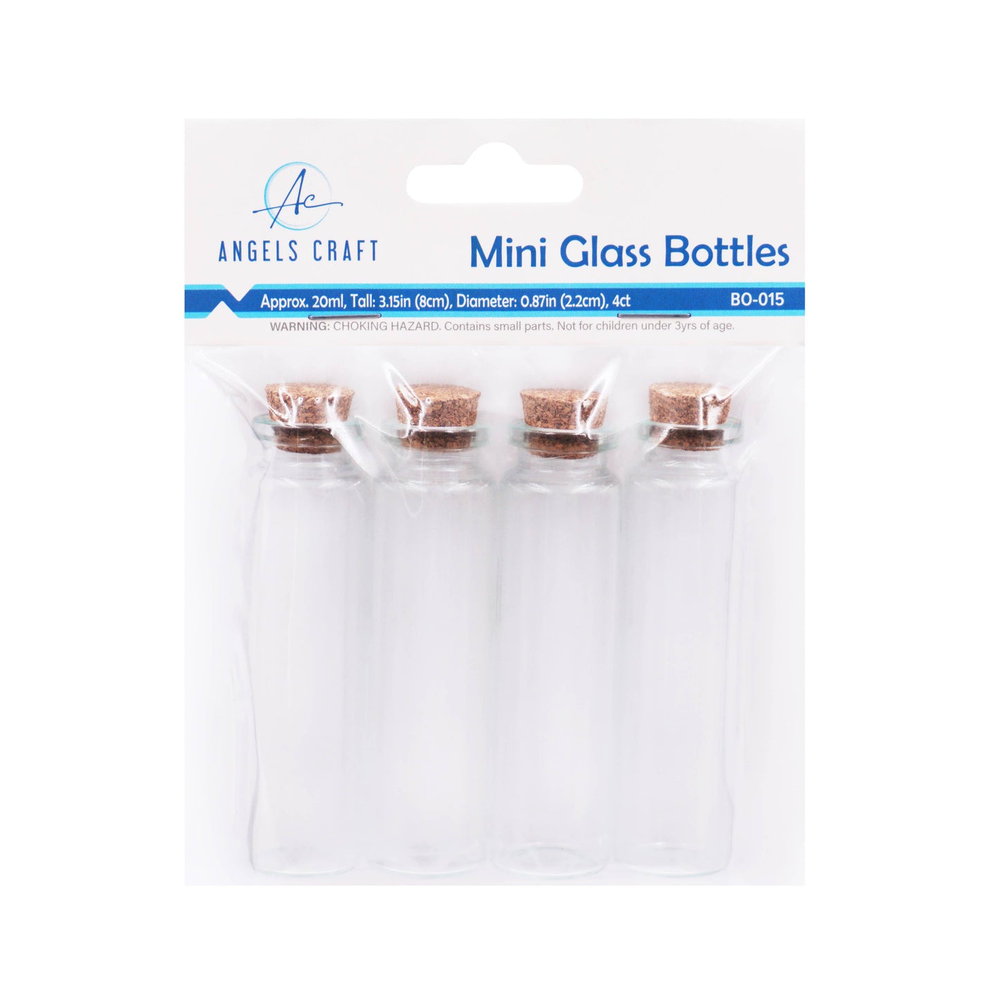 Small Glass Bottle w/ Cork Cap: BO-008 2cm x 4.5-7.5cm (4-ct)