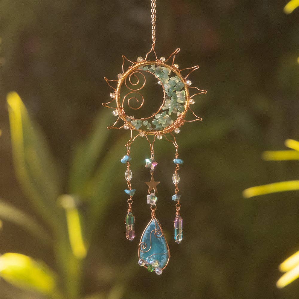 Unique Sun Shaped Natural Stone Sun Catcher 8ZA7HLS09: Green