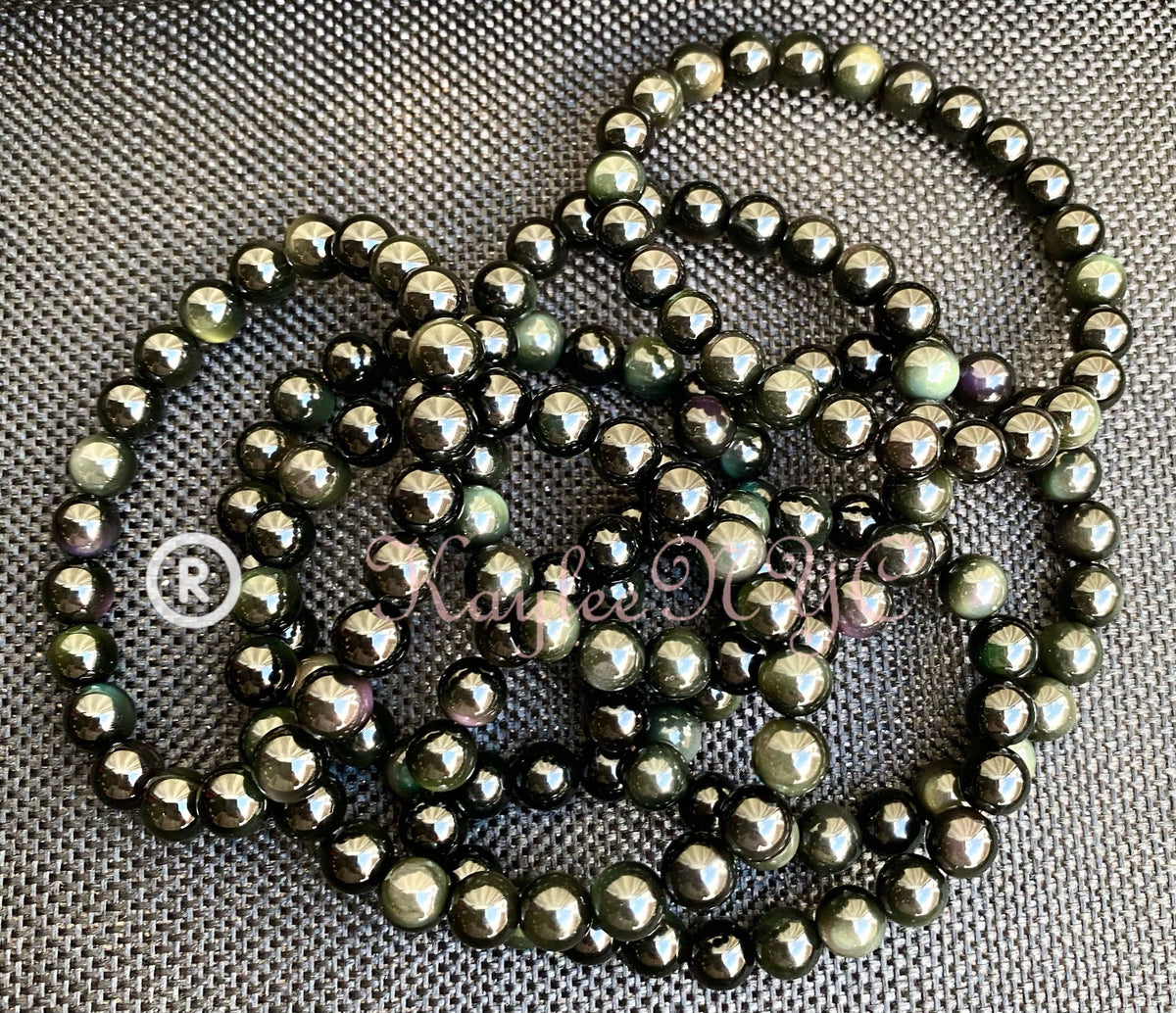 Natural Rainbow Obsidian ~8mm Crystal Stretch Bracelet 7.5"