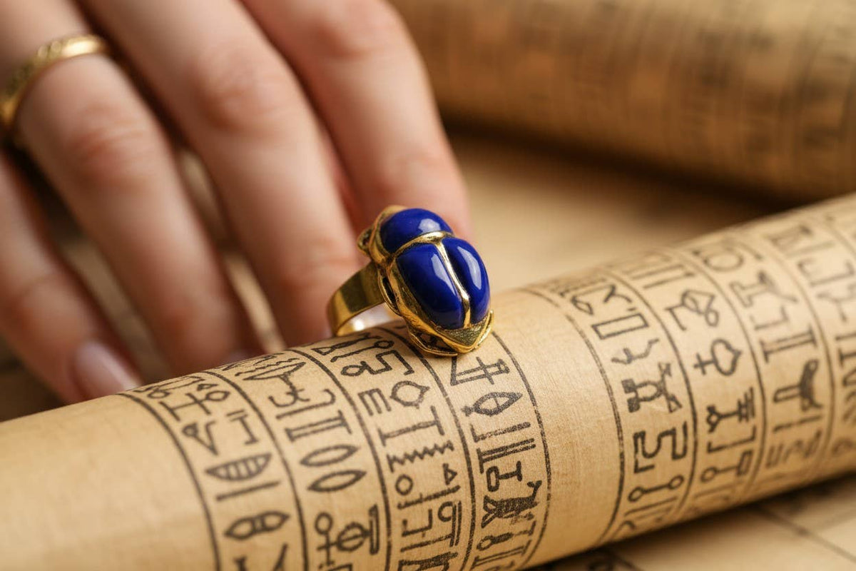Gold Lapis Lazuli Scarab Ring, Ancient Egyptian Scarab