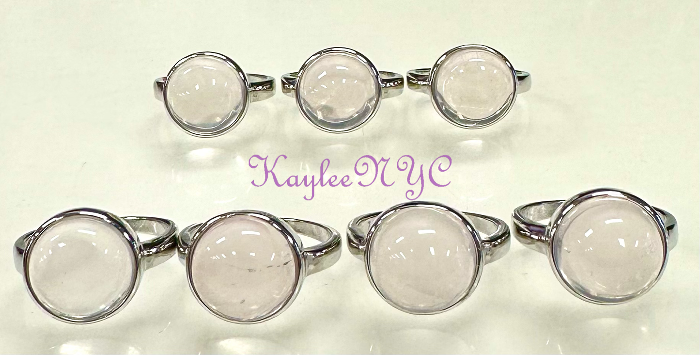 Natural Rose Quartz Ring White Bronze