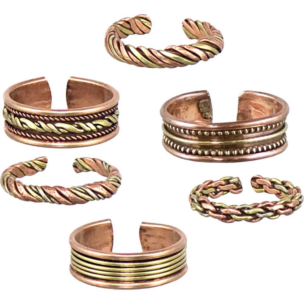 Copper Ring Adjustable Assorted Designs (Set of 6)