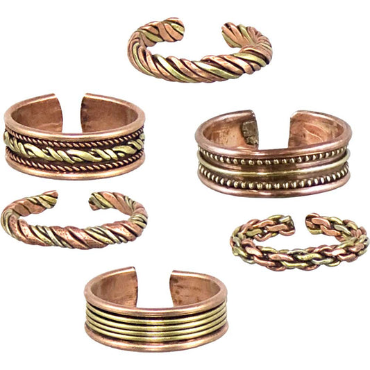 Copper Ring Adjustable Assorted Designs (Set of 6)