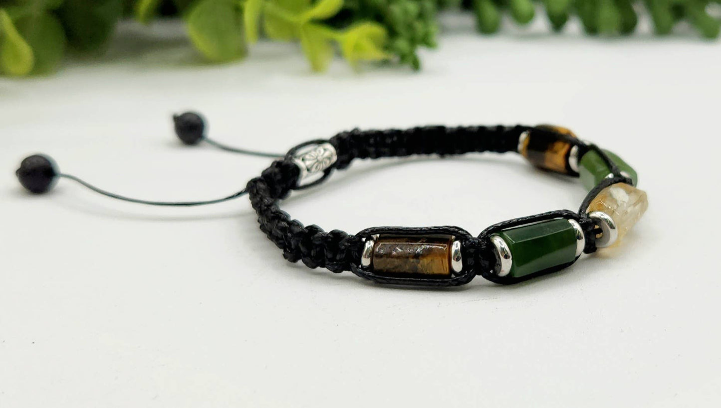 ABUNDANCE-Unisex/Men's Adjustable Gemstone Bracelet 8"-9.5"L: OPTION #1: Bracelets Only