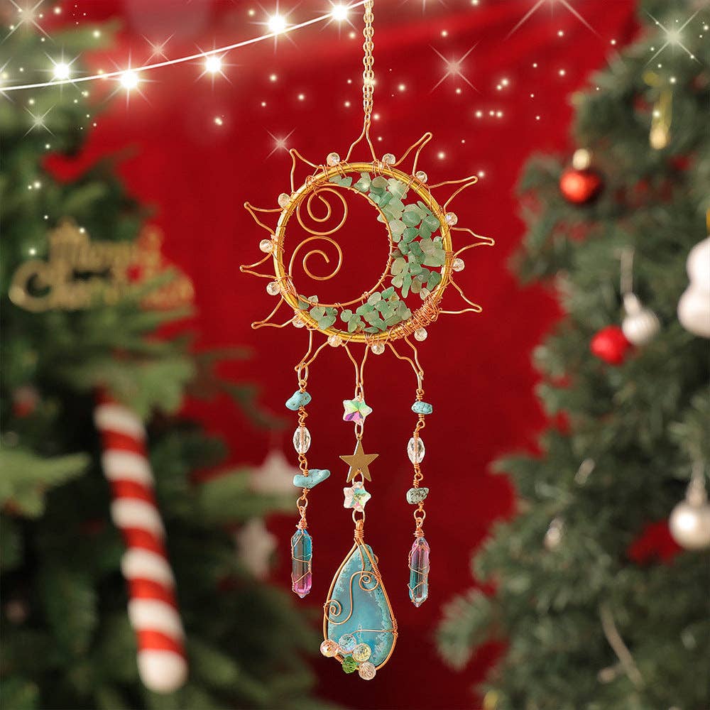 Unique Sun Shaped Natural Stone Sun Catcher 8ZA7HLS09: Green