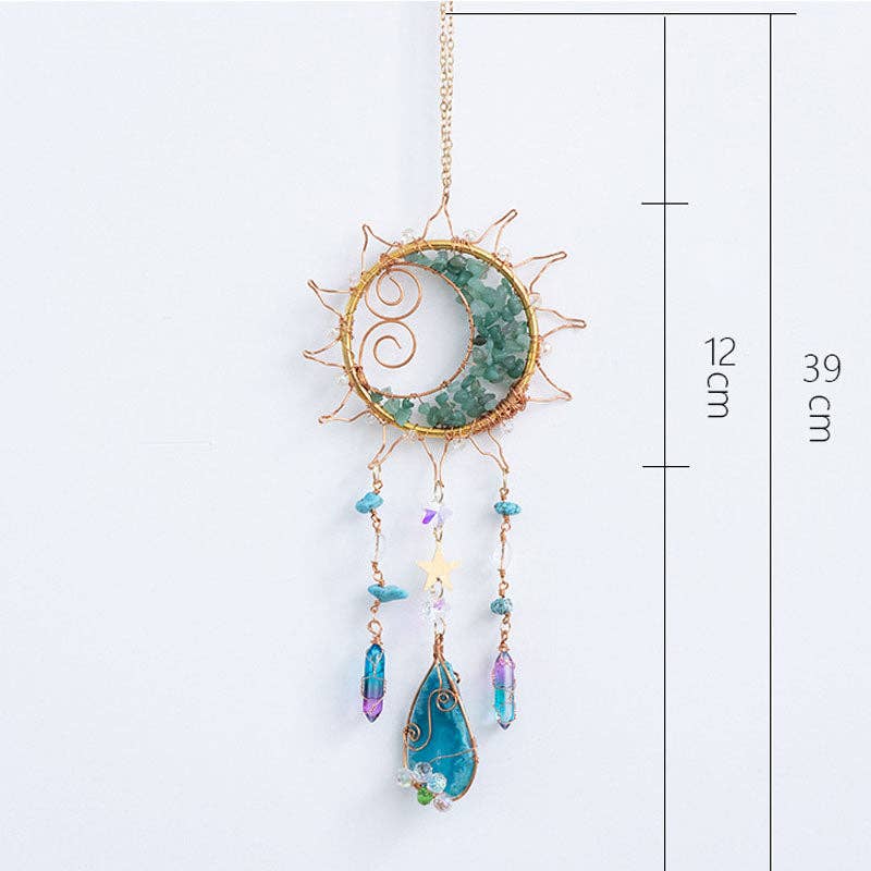 Unique Sun Shaped Natural Stone Sun Catcher 8ZA7HLS09: Green