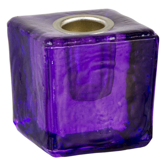 Mini Glass Candle Holder Cube Purple (Each)