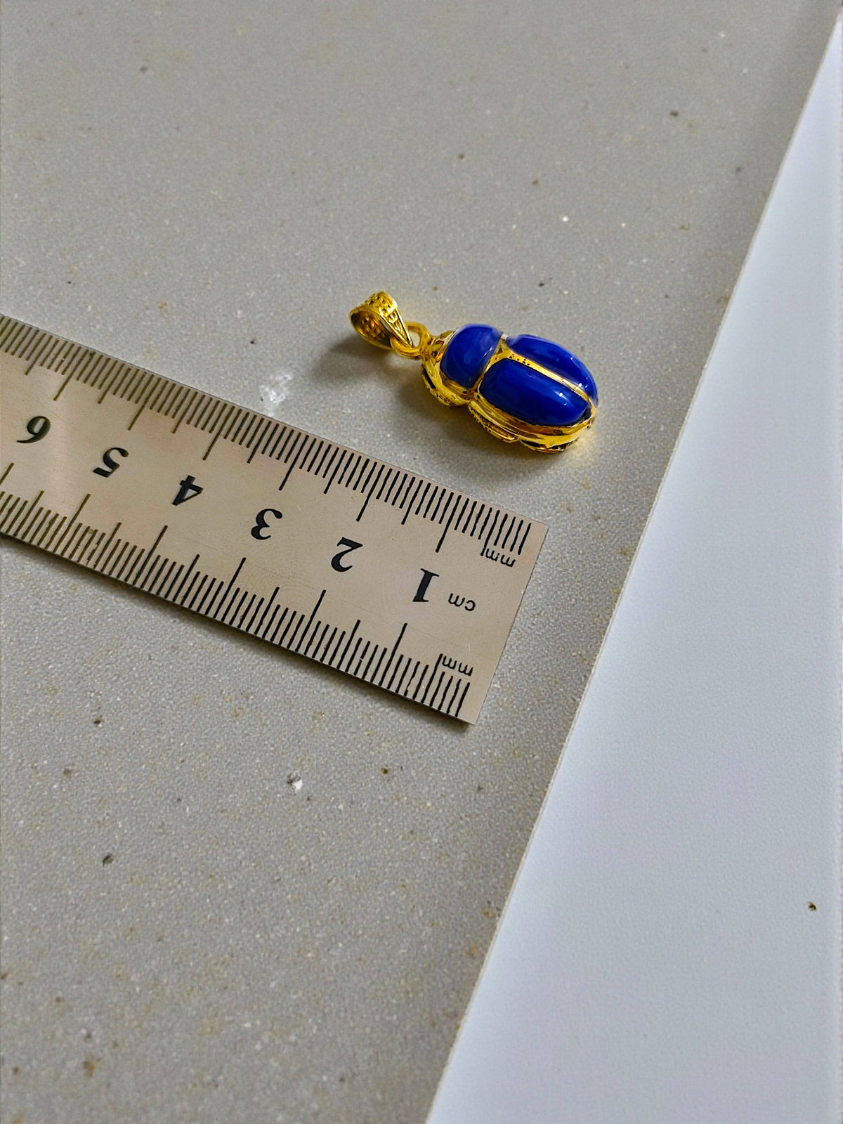 Gold Egyptian Scarab Lapis Lazuli Necklace, Handmade Talisman Divine Pendant: Pendant Only