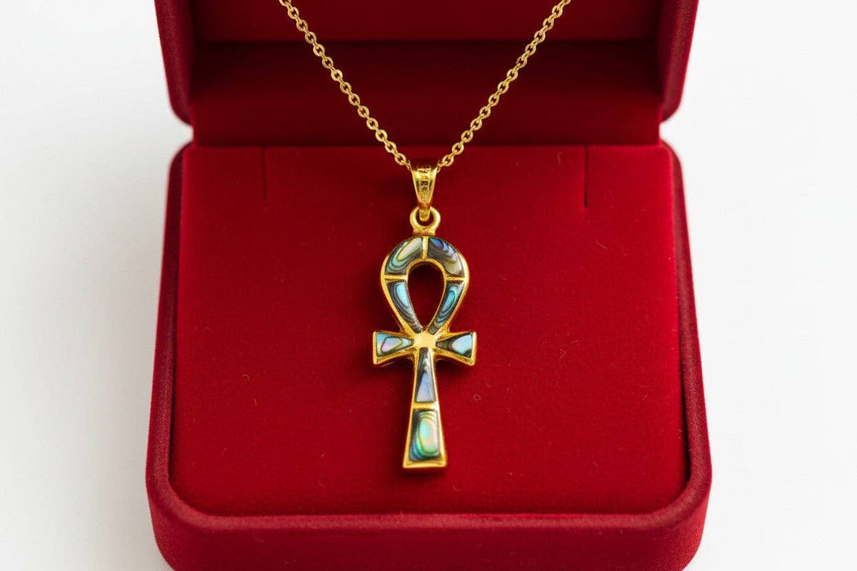Gold Key of Life Pendant, Egyptian Abalone Ankh Necklace: Pendant Only