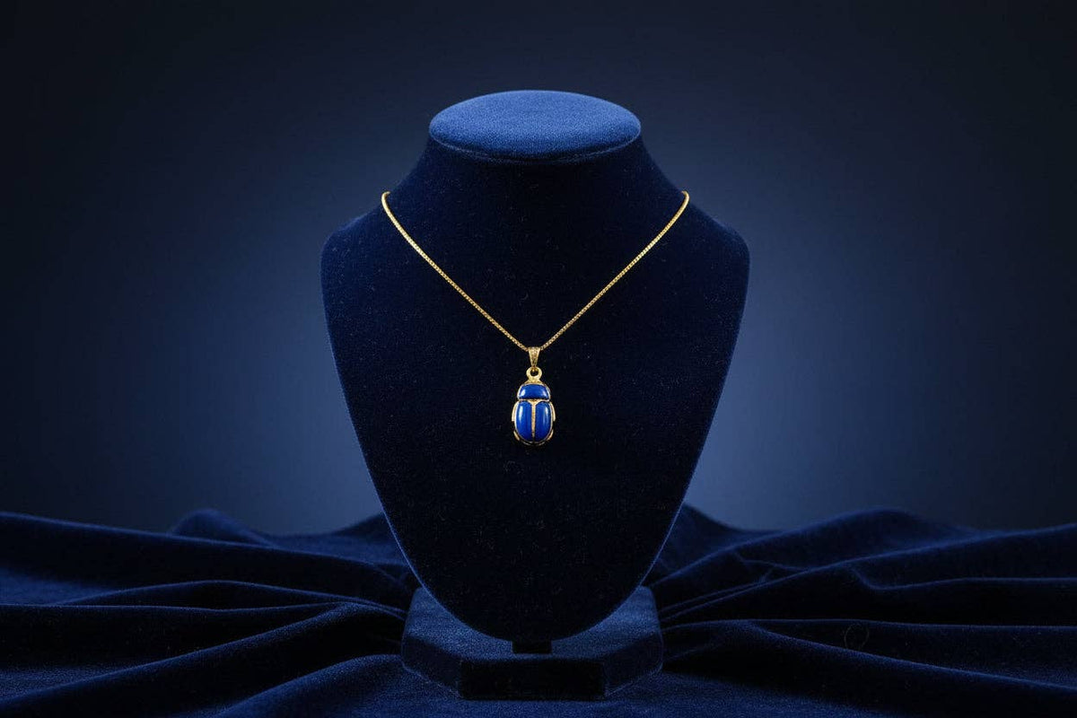 Gold Egyptian Scarab Lapis Lazuli Necklace, Handmade Talisman Divine Pendant: Pendant Only