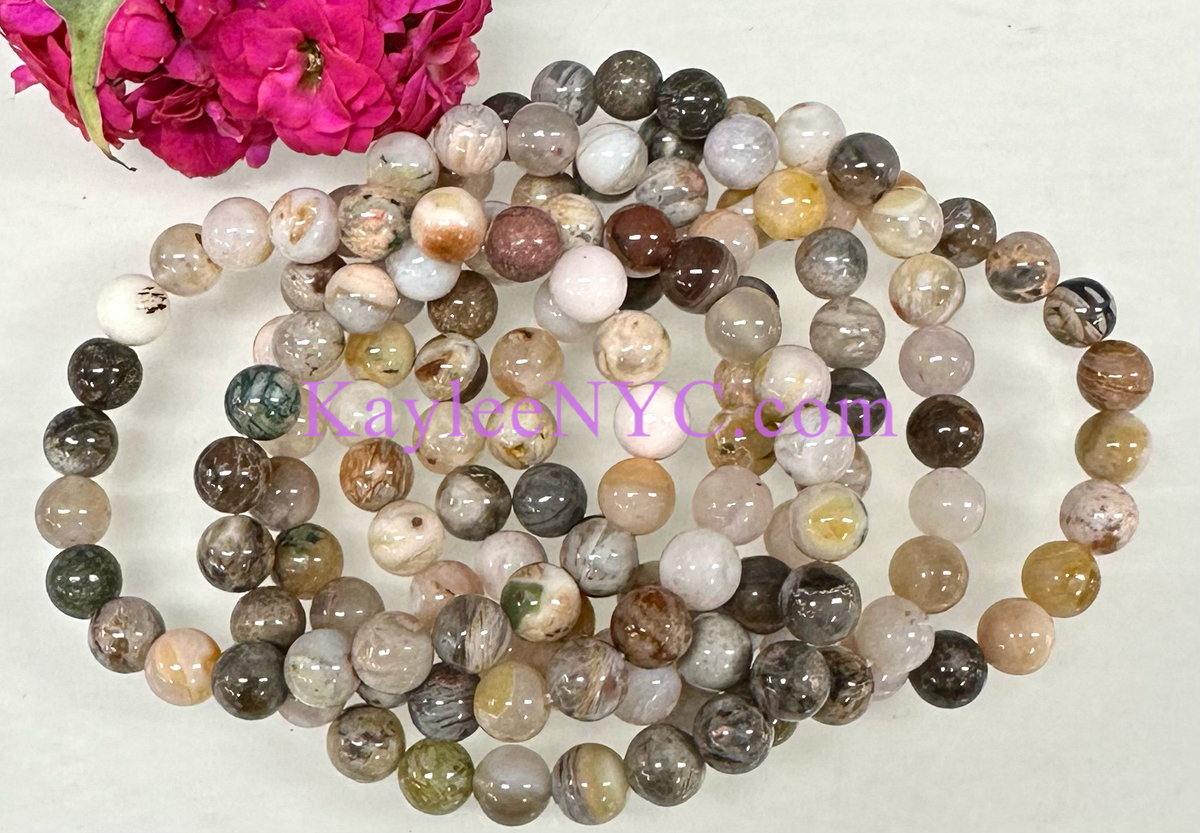 8mm Natural Bamboo Agate Crystal Healing Stretch Bracelet