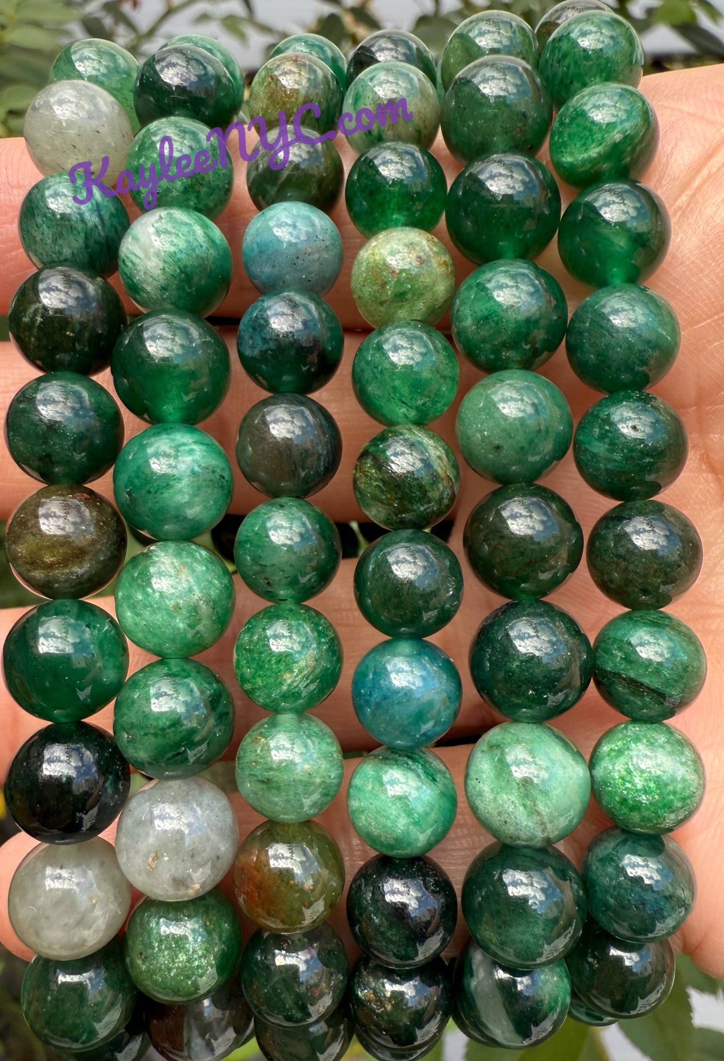 8mm Natural Green Lepidolite Crystal Stretch Bracelet 7.5"