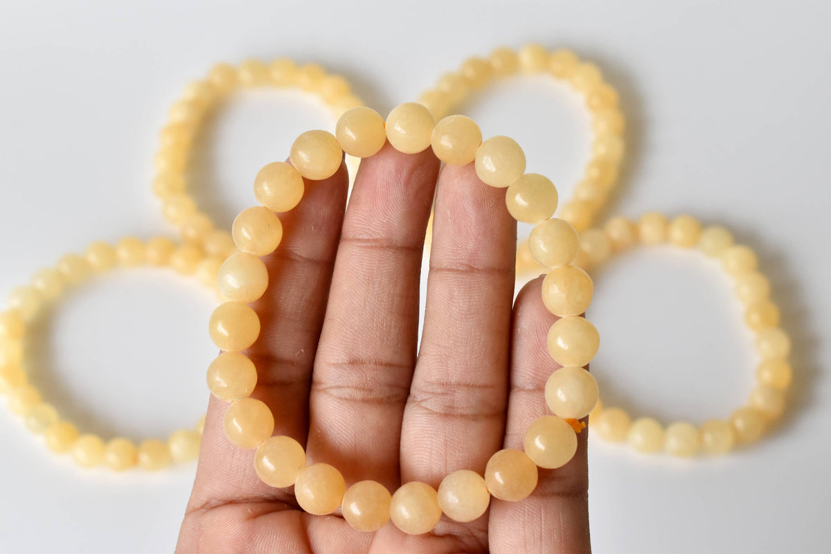 Healing Bracelet | Honey Calcite | Beaded Gemstone Bracelet: 8mm