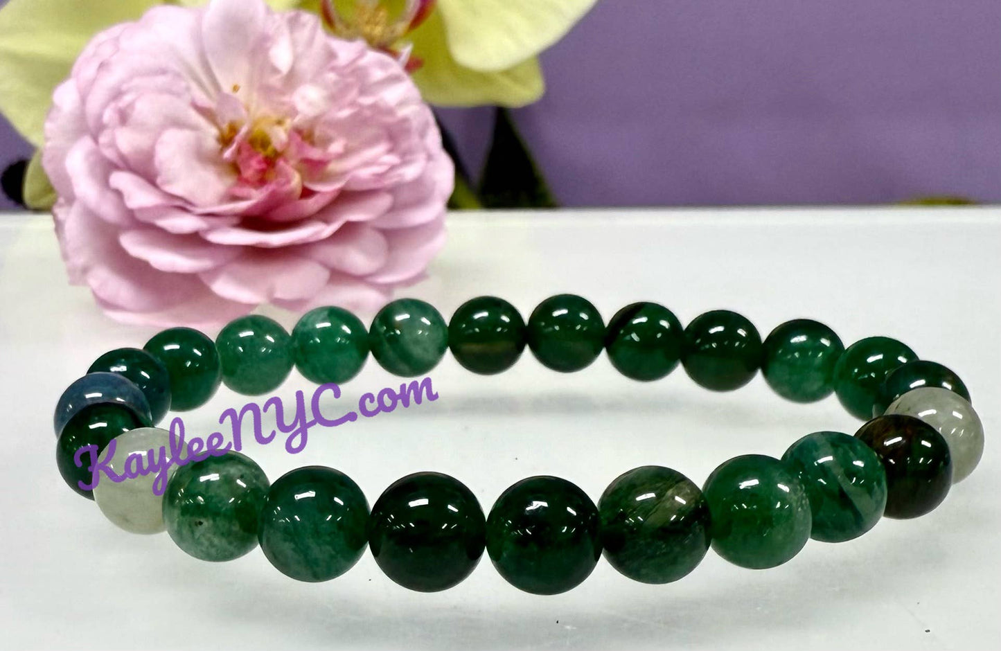 8mm Natural Green Lepidolite Crystal Stretch Bracelet 7.5"