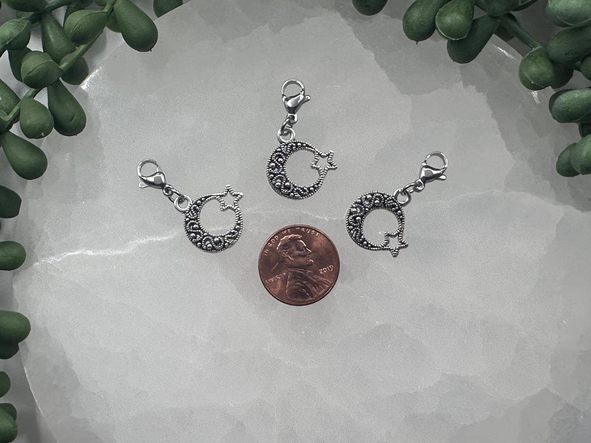 MOON AND STAR Interchangeable Silver Alloy Charm with Clasp