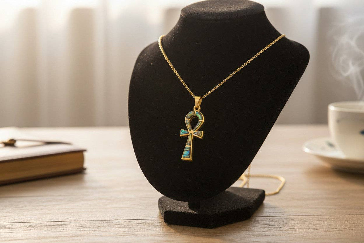 Gold Key of Life Pendant, Egyptian Abalone Ankh Necklace: Pendant Only