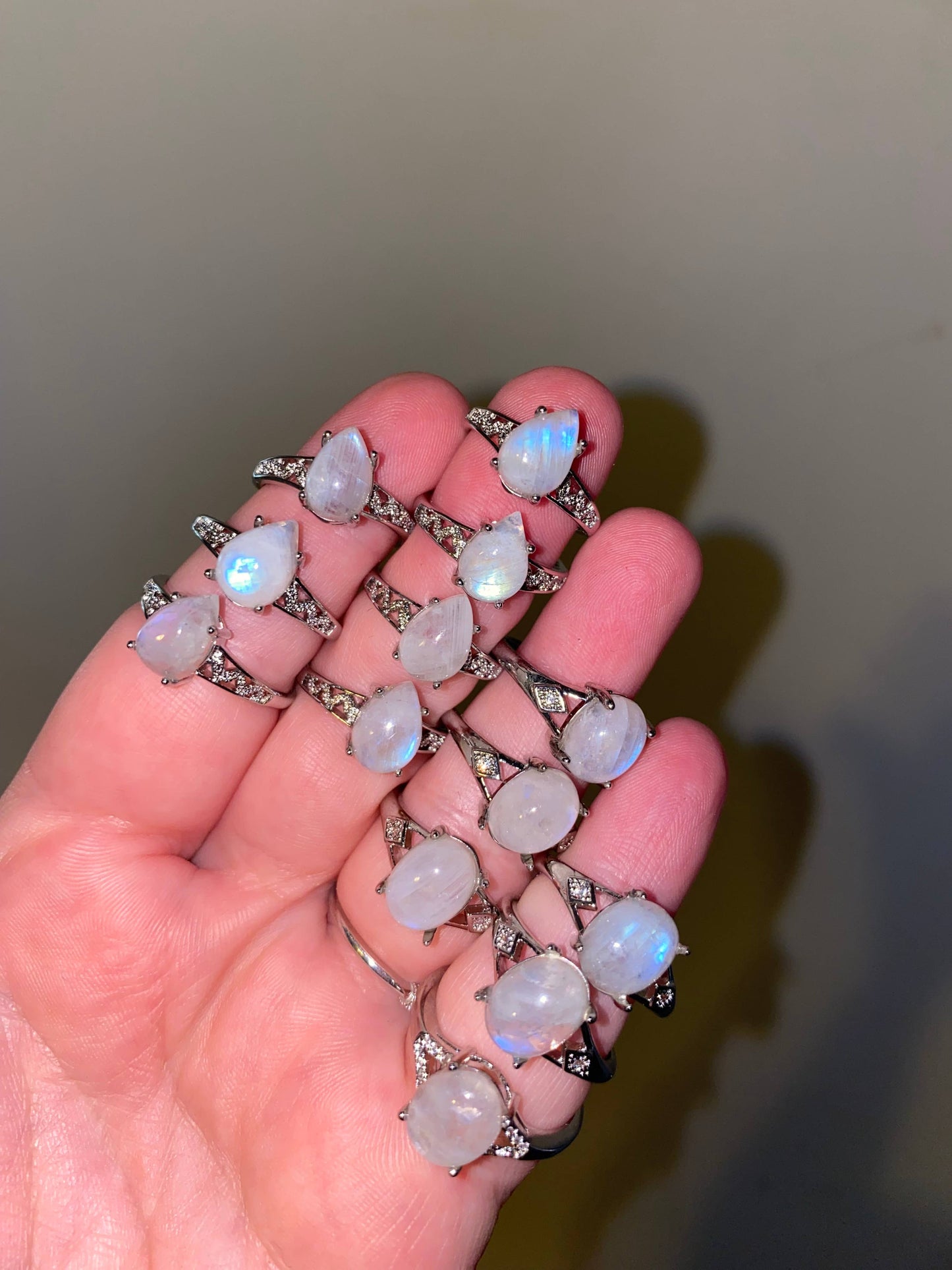 Moonstone Silver Plated Adjustable Rings Bulk Set Rings