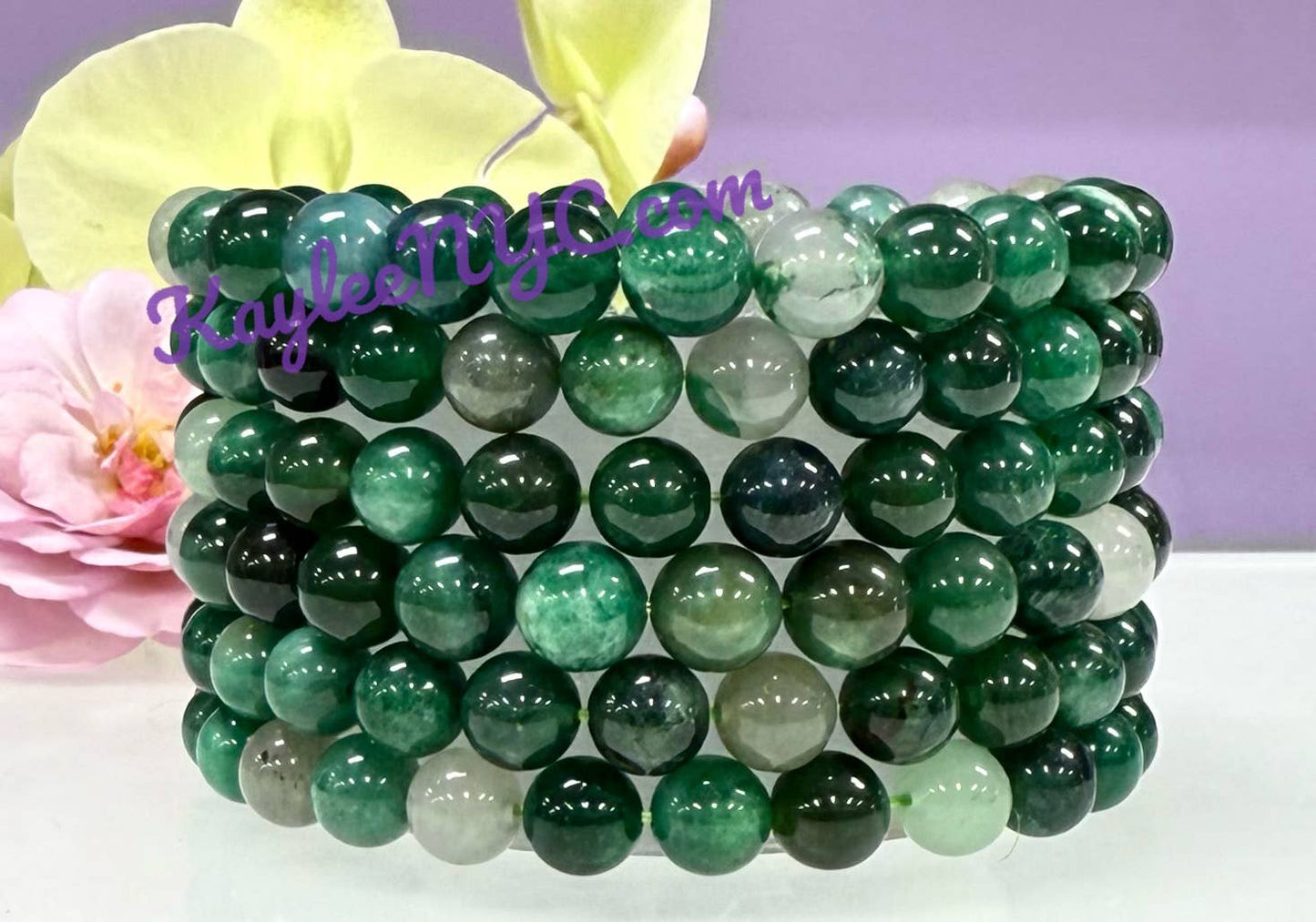 8mm Natural Green Lepidolite Crystal Stretch Bracelet 7.5"