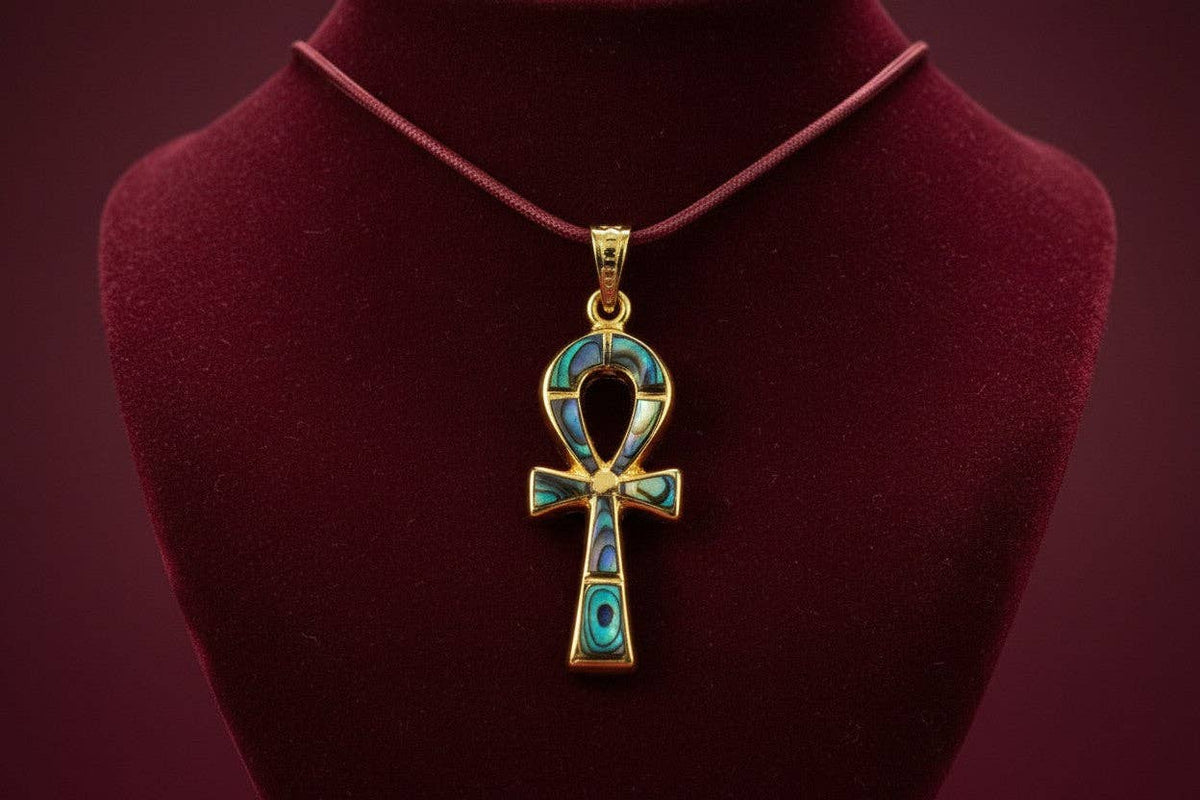 Gold Key of Life Pendant, Egyptian Abalone Ankh Necklace: Pendant Only