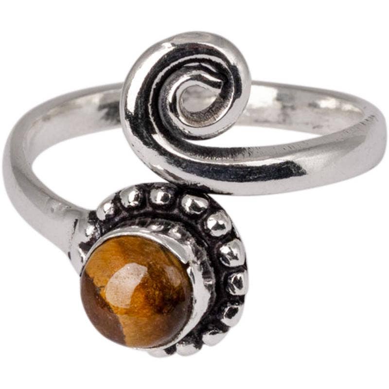 ASSORTED ADJUSTABLE BRASS SCROLL RINGS: Tiger Eye