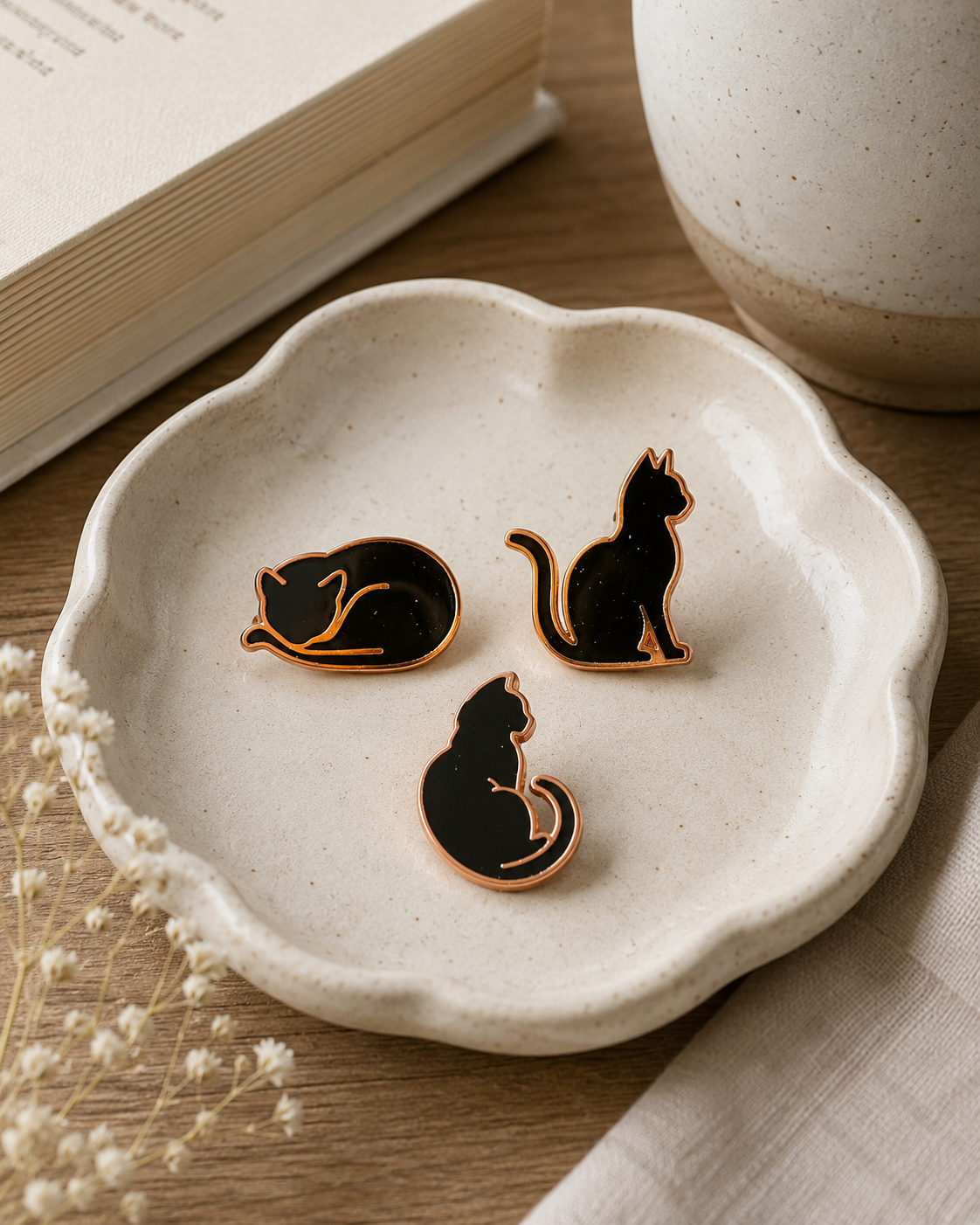 Feline Forms — Black Cat Silhouette Pins