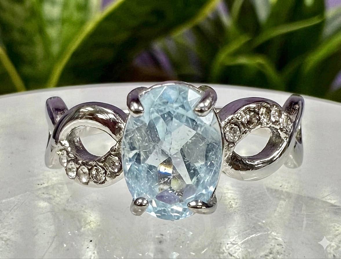 Faceted Natural Blue Topaz Stainless Steel Rings 7x9mm